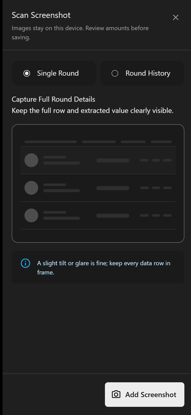OCR capture dialog with screenshot guidance and a review-before-save reminder